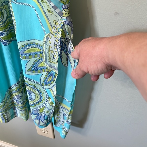 Chicos Blue Green and White Paisley Cold‎ Shoulder Modest Maxi Dress Size 2 or M - Picture 6 of 15